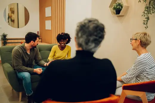 Cozy group therapy session at Solace Texas: Drug Rehab & Mental Health Treatment Houston, a detox center in Houston.