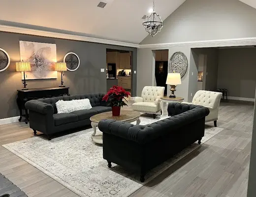 Cozy living room with elegant decor at Legacy House Houston, a sober living home in Houston.