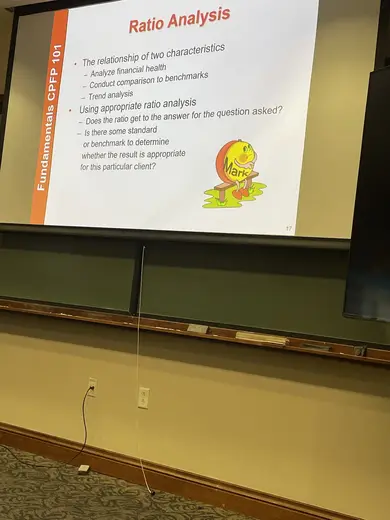 Presentation slide on ratio analysis in a treatment center in Houston.