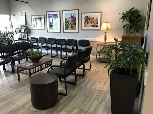 Welcoming waiting area with comfortable seating in a treatment center in Houston.